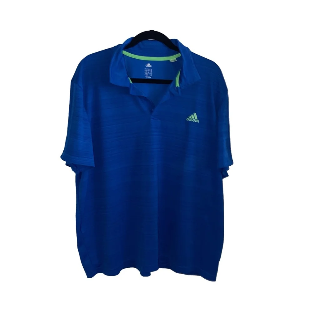 Men's Adidas Polo Golf Shirt Blue with Green Logo Climalite Material Size XL